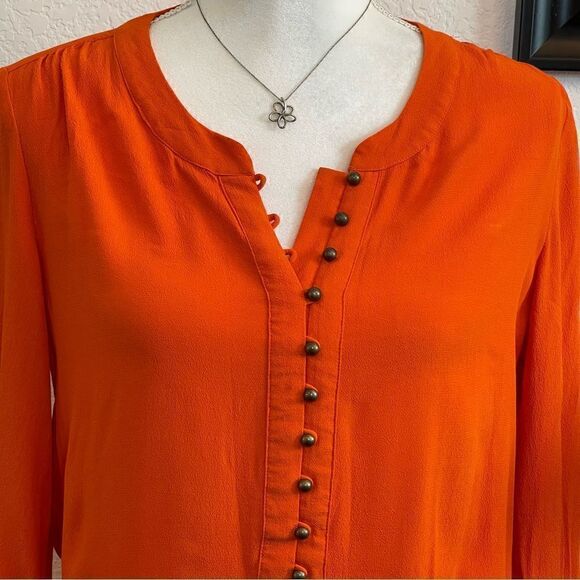 🍋 Banana Republic • Women’s Burnt Orange 3/4Sleeve Blouse w/Gold Buttons Size S - Picture 6 of 12